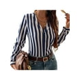 thumbnail image 4 of Wassery Women Casual Shirts Tops V-Neck Long Sleeve Stripe Pattern Loose Fit Blouse Tops Female Button Down Business Tees Fall Clothing, 4 of 8