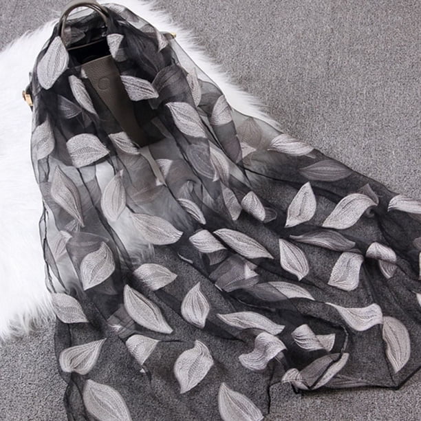 Qarigey Estola de urdimbre para mujer, bufanda larga con estampado de hojas, estilo veraniego Accesorios de disfraces beige