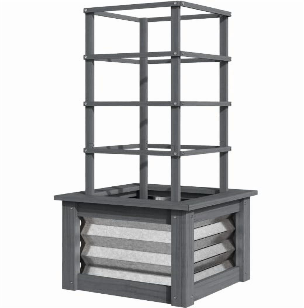 Raised Garden Bed, Versatile Galvanized Planter Box Elevated Garden Bed, Wooden Garden Bed with Trellis