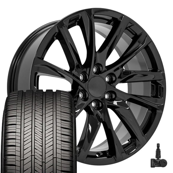 OE Wheels CA90 22 Inch Rims and Tires Fit Escalade Style 6x139.7 22x9 Gloss Black - Hollander 4875 - Eagle Touring 285/45-22 (Set of 4)