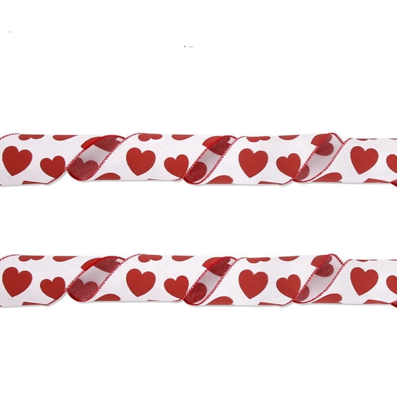 Valentine's Day Heart Print Faux Linen Ribbon - 2.48 Inch x 4.37 Yard Craft Fabric Ribbon for Wedding, Anniversary Party Decor, DIY Wreath Bows & Gift Wrapping