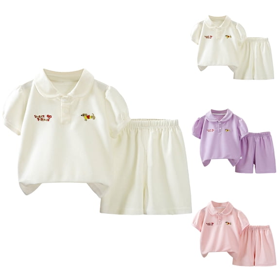 Faraee Toddler Baby Girl Clothes Summer Outfits Short Sleeve Polo Shirt Casual Shorts Set 2 Piece Little Kids Solid Outfit Pink 3-4 Years