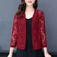 thumbnail image 3 of Joernso Women Lace Cardigan Open Front 3/4 Sleeves Flower Pattern Solid Color Sheer Sun Protection Breathable Ladies Summer Short Top Cover Up Streetwear, 3 of 8