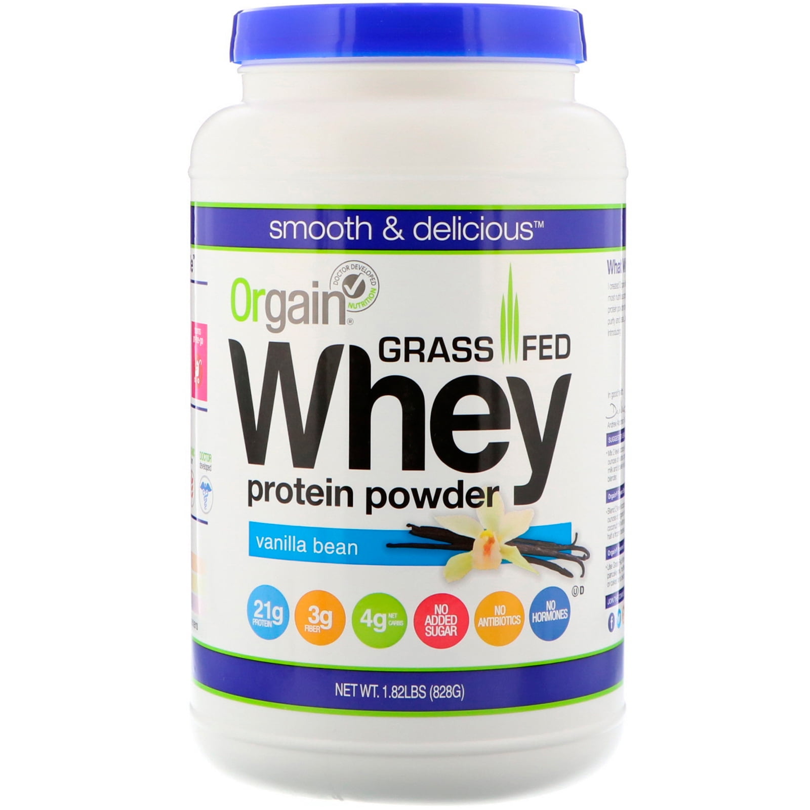 Orgain Grass Fed Whey Protein Powder, Vanilla Bean, 1.82 Pounds