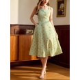 thumbnail image 5 of Vintage Elegant Women's Ditsy Floral Sleeveless Square Neck A-Line Midi Dress with Pockets and Button Detail, 5 of 7