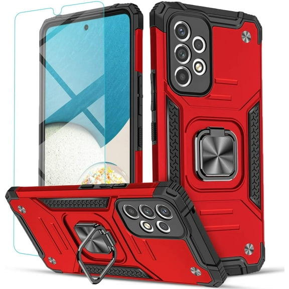 Samsung Galaxy S22 Ultra Case, Circlemalls Ring Stand Shockproof Cover Screen Protector-Red