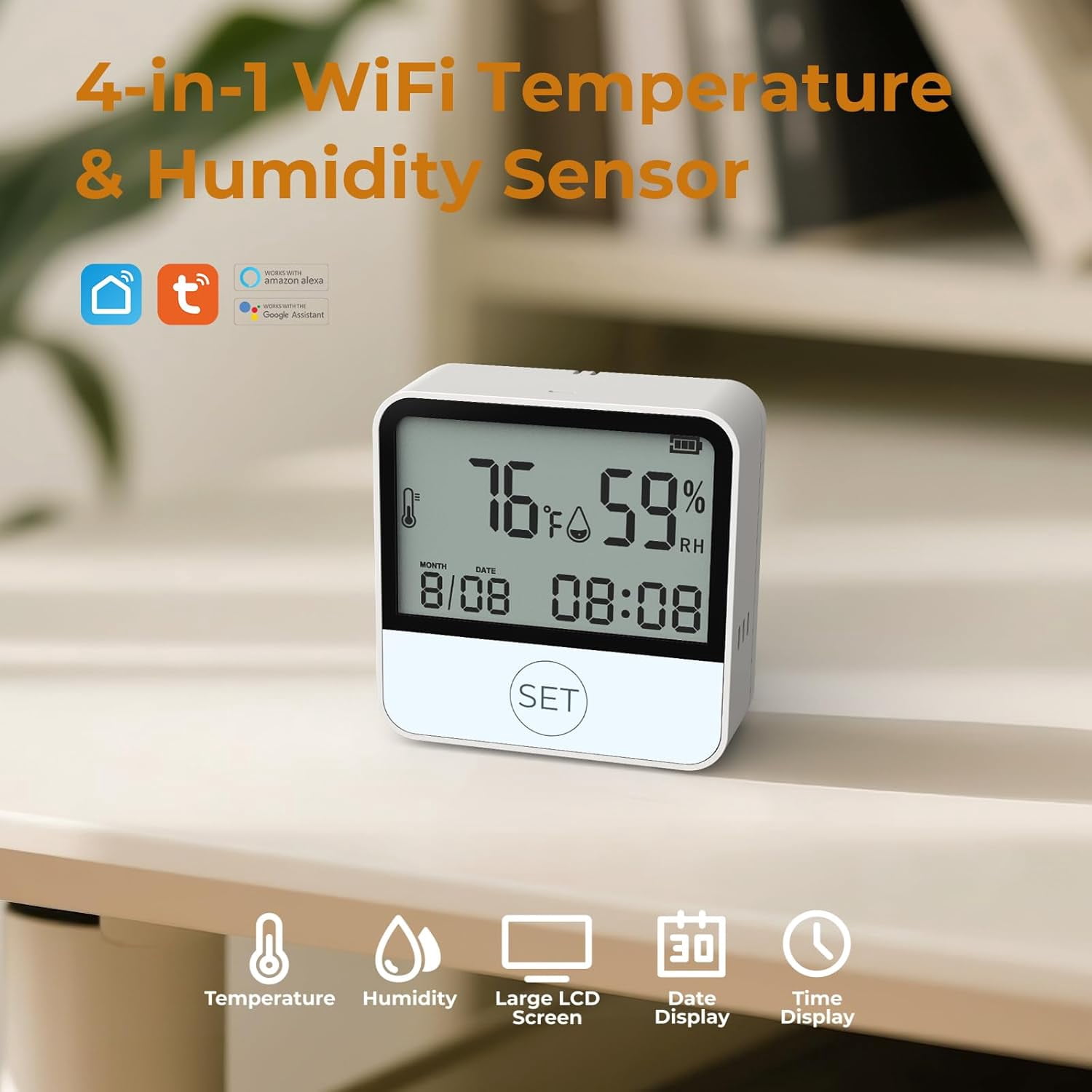 RVKXHD 4 in 1 WiFi Thermometer Humidity Meter Baby Thermometer Hygrometer with Remote App Control Digital Temperature and Humidity Sensor for House Wine Cellar Greenhouse
