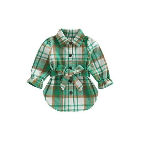 

Sunisery Kid Shirts Long Sleeve Lapel Button Down Plaid Coat with Belt