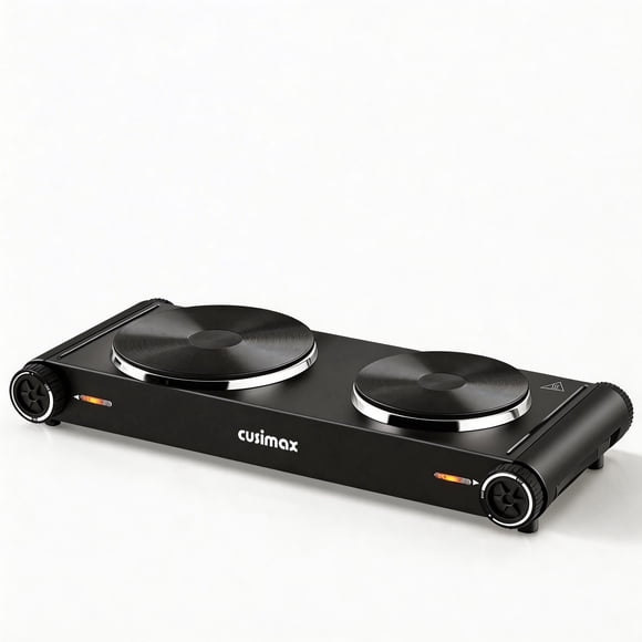 Cusimax Upgraded 1800W Double Electric Hot Plate,Induction Cooktop,Concealed Handle, Precise Temp Controls, Works with All Cookware & Easy to Clean