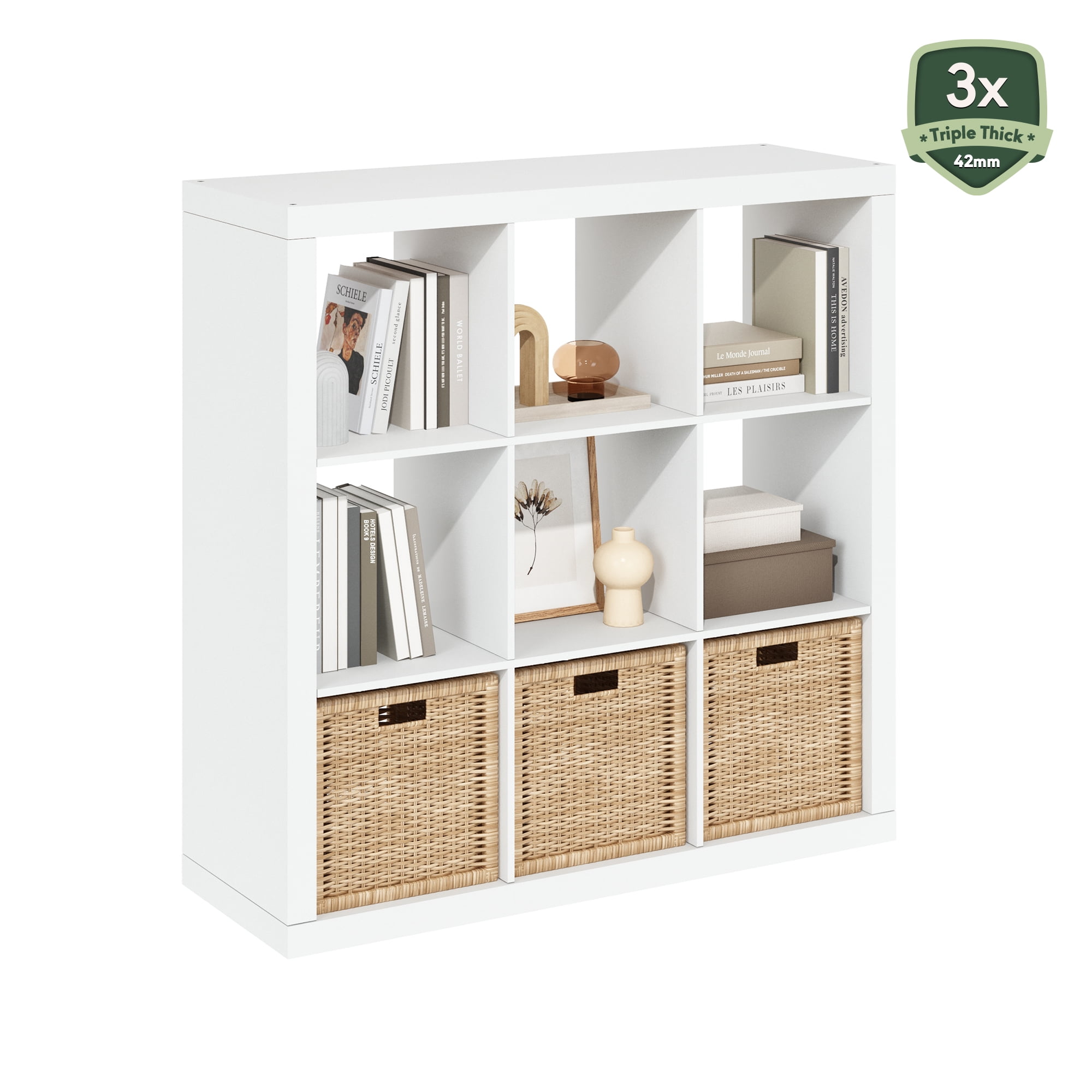 Furinno Cubicle Extra Thick Frame Decorative Cube Storage Organizer, 9-Cube, White