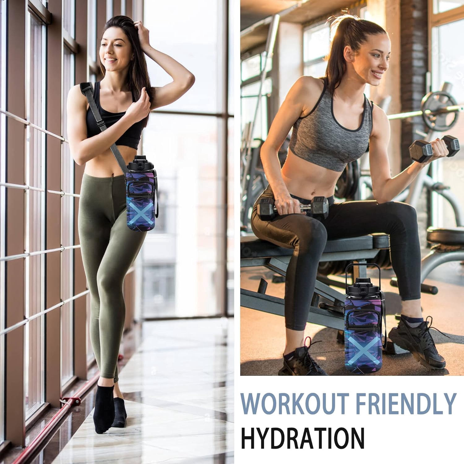 Half Gallon Water Bottle with Sleeve 1/2 Gallon Water Bottle 64 Oz Water Bottle with Time Marker, Motivational Water Bottle Half Gallon Water Bottle with Straw for Women Gym Yoga Pregnance