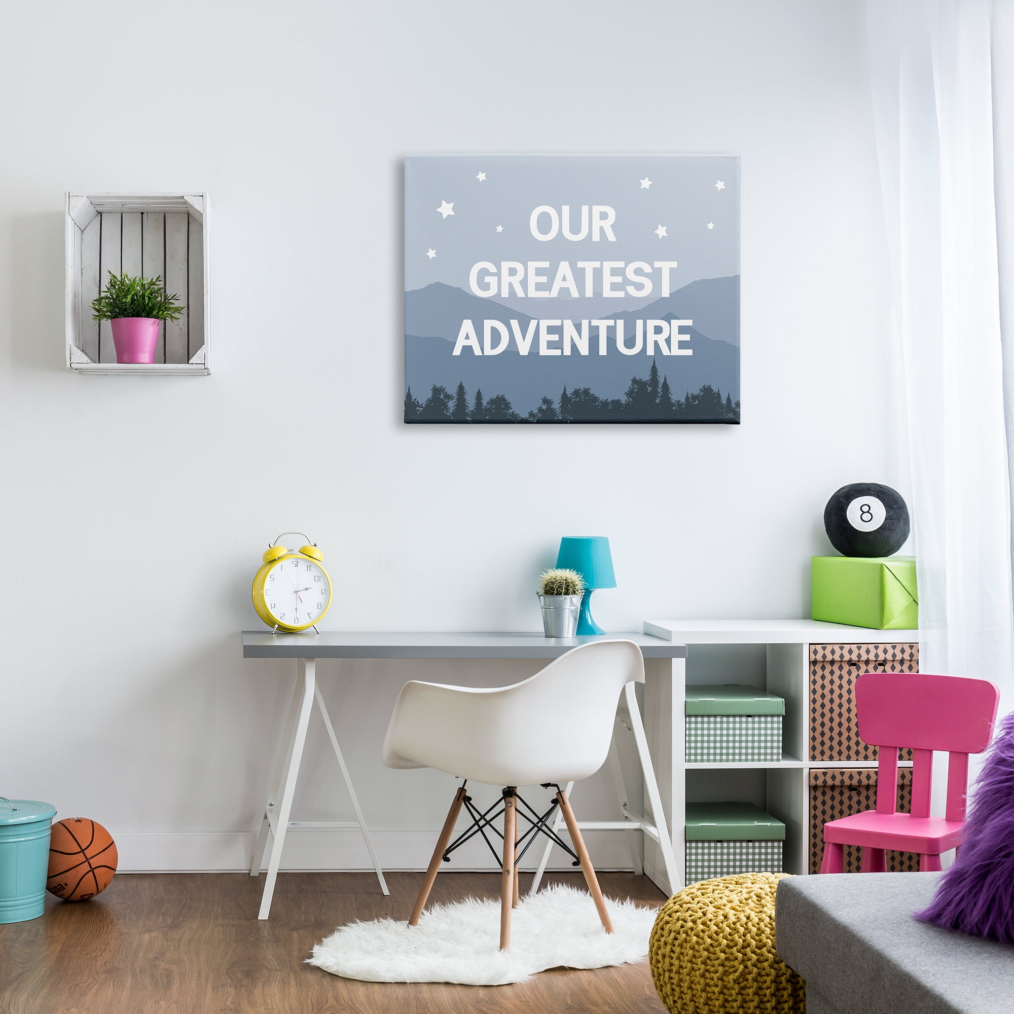 Stupell Industries Our Greatest Adventure Phrase Mountain Forest Starry Sky, 40 x 30, Design by Daphne Polselli