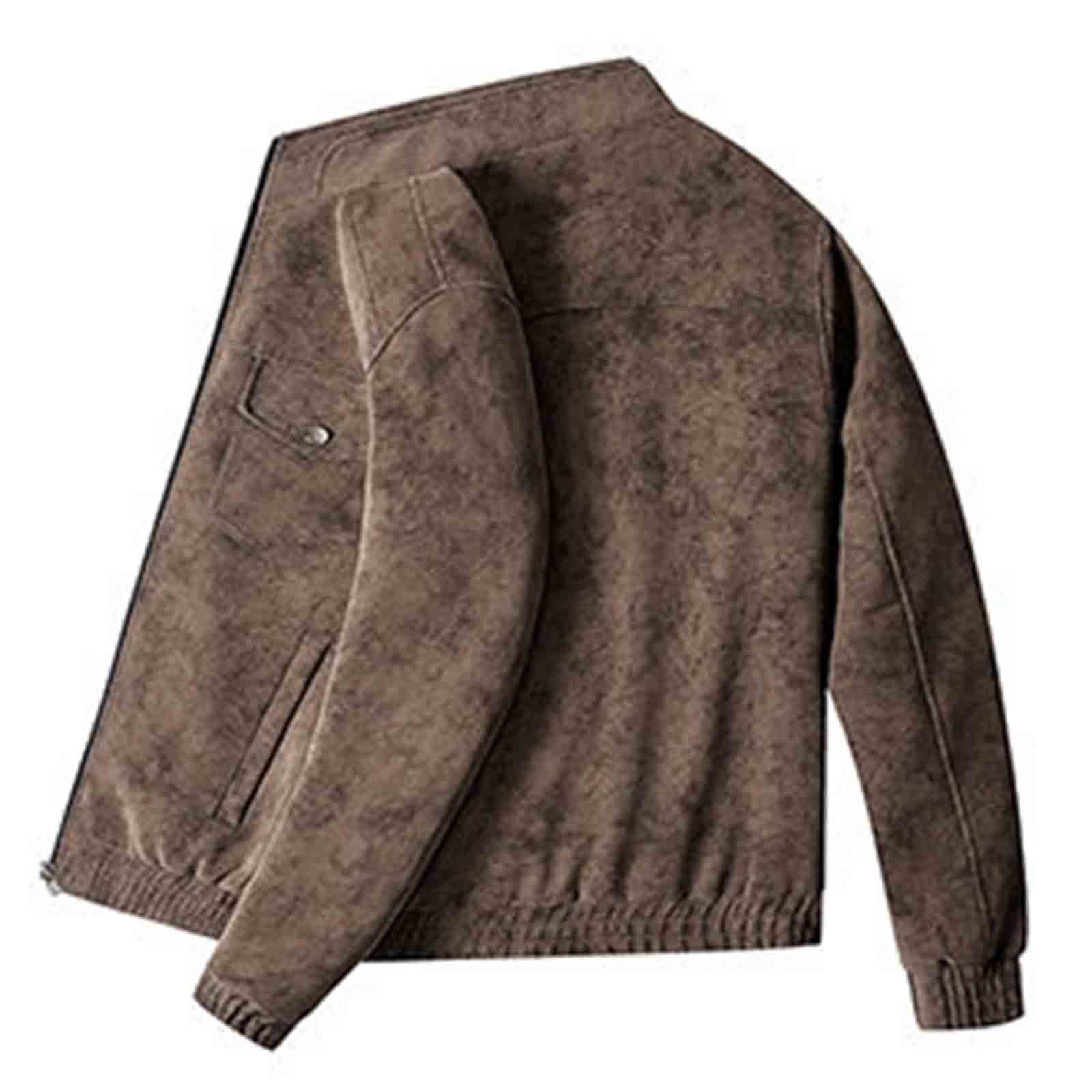 AnuYalue Mens Big and Tall Faux Leather Jacket Windproof Stand Collar Outerwear Fall Winter Warm Jackets Full Zip Long Sleeve Coat