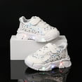 thumbnail image 4 of Toddler Girls Tennis Shoes Splice Leather Bowknot Print Light up Sneakers Trendy Thick Sole Lightweight Walking Shoes White 11.5 Little Kid, 4 of 6