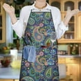 thumbnail image 6 of Blue Pioneer Flower and Paisley Pattern Apron-Garden Aprons for Women with Pockets-Cotton Linen Waterproof Kitchen Cooking Gardening Aprons Adjustable for Kitchen,Cooking,BBQ and Salon 33x27 Inch, 6 of 7