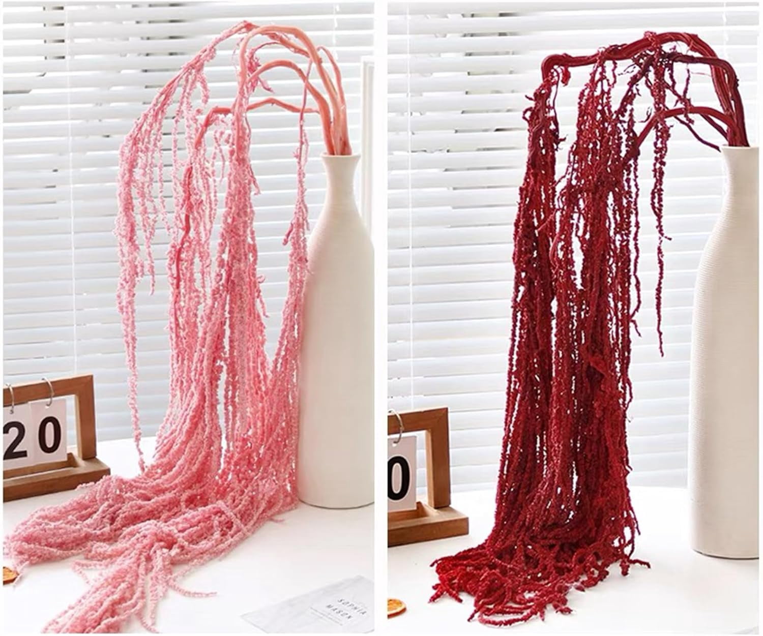 Wisteria Vine Hanging Flowers: 5Pcs Real Preserved Dried Amaranthus Flowers for Wedding, Flower Arrangement, Vase, 23"-26" Hanging Wisteria Flowers for Arch Decor Home Decor (Red)