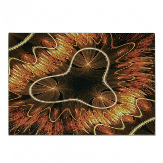 Fractal Cutting Board, Abstract Electromagnetic Waves Textured Effects Graphic Image, Decorative Tempered Glass Cutting and Serving Board, Small Size, Vermilion Brown, by Ambesonne