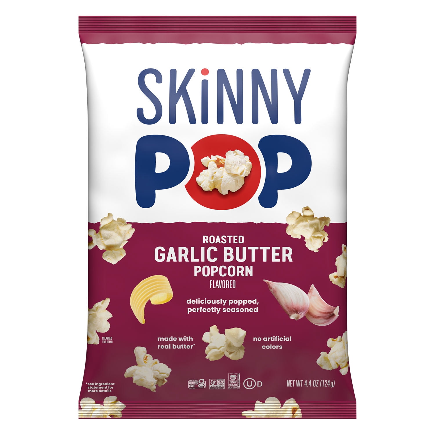 (6 pack) SKINNYPOP Roasted Garlic Butter Flavored, Gluten Free Popcorn Bag, 4.4 oz