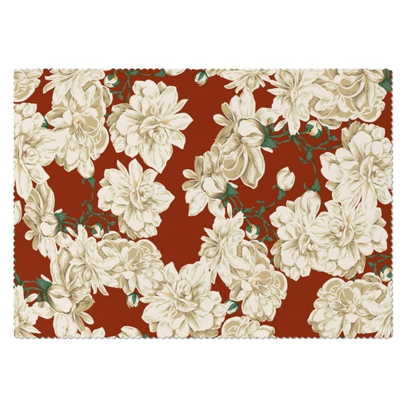 Rectangle Waterproof Tablecloth White Flowers on Red Reusable Indoor/Outdoor Durable Table Cover for Kitchen and Dining Room 60 Inch X 84 Inch