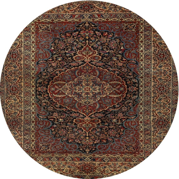 Ahgly Company Indoor Round Traditional Blood Night Red Area Rugs, 3' Round