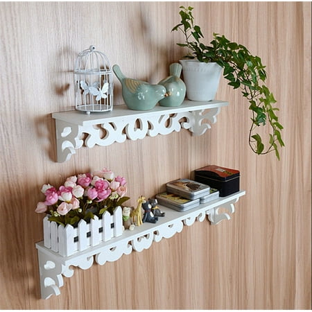 Set Of 2 Floating Wall Shelves Elegant White Decorative Wall