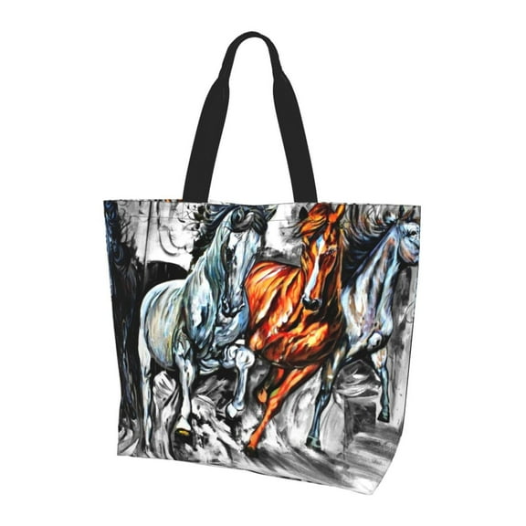 Yiaed Four Running Horses Print Handbag for Women Tote Purse Shoulder Bag Large Fashion Hobo Purse Handbag Shopping Tote