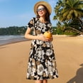 thumbnail image 4 of Easygdp Retro Hydrangeas para Vestido Transpirable de Mujer, Vestido Suelto de Manga Corta con Pliegues y Bolsillos para el Verano, 4 of 6
