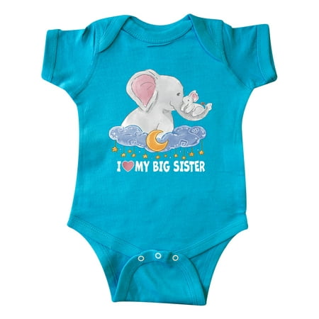 

Inktastic I Love My Big Sister Cute Elephants with Moon and Stars Gift Baby Boy or Baby Girl Bodysuit