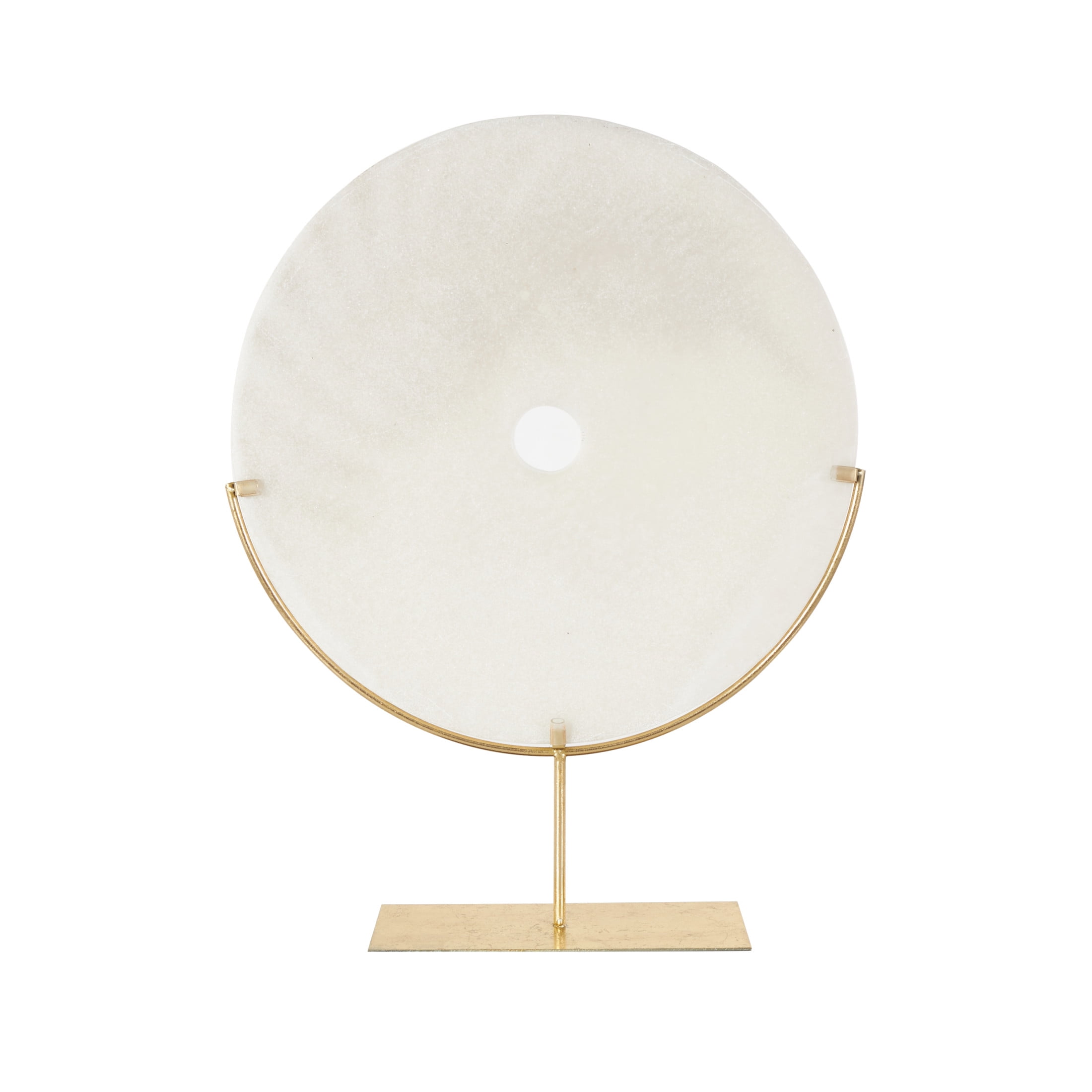 20" x 25" White Polystone Cutout Round Disk Leaf Sculpture with Gold Stand, by DecMode