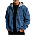 thumbnail image 2 of Hvogkswy Jackets for Men Solid Color Corduroy Long Sleeve Drawstring Hooded Jacket Fall Casual Multi Pockets Zip Up Hoodie, Gifts for Men, 2 of 9