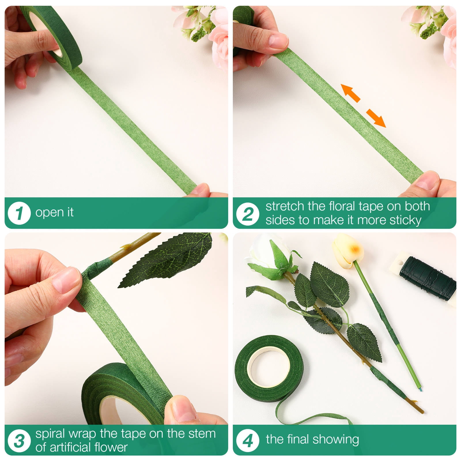 RENACLIPY Florist Wire Stems Set with Flexible Floral Tape for Garland Making and Bouquet Crafting Supplies
