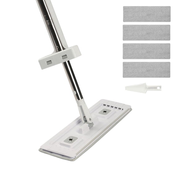 Self Wringing Microfiber Flat Mop with 4 Washable Pads and Stainless Steel Handle for Hardwood Laminate Tile Vinyl Floor Cleaning