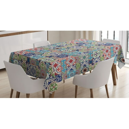 

Moroccan Tablecloth Geometric Squares and Rectangles Colorful and Complex Design Floral Arrangement Rectangular Table Cover for Dining Room Kitchen 60 X 90 Inches Multicolor by Ambesonne