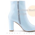 thumbnail image 4 of Unique Bargains Women's Pointed Toe Side Zip Chunky Heels Ankle Boots Sky Blue 8, 4 of 6