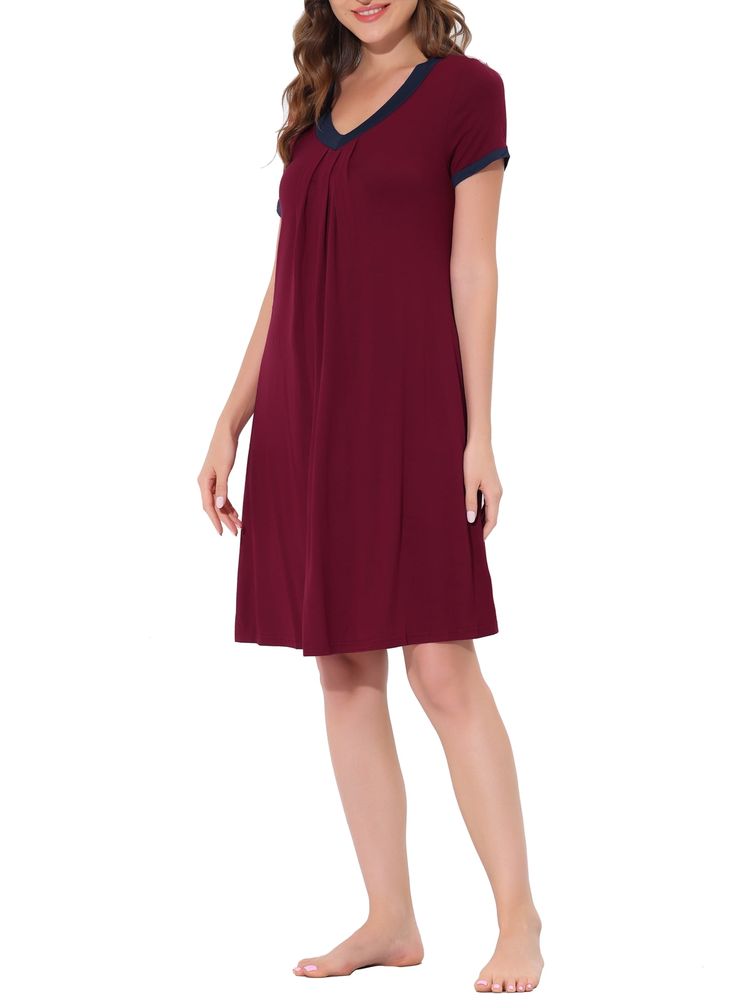 Unique Bargains Women's Pajama V-Neck Nightshirt Sleepwear with Pockets Lounge Nightgown