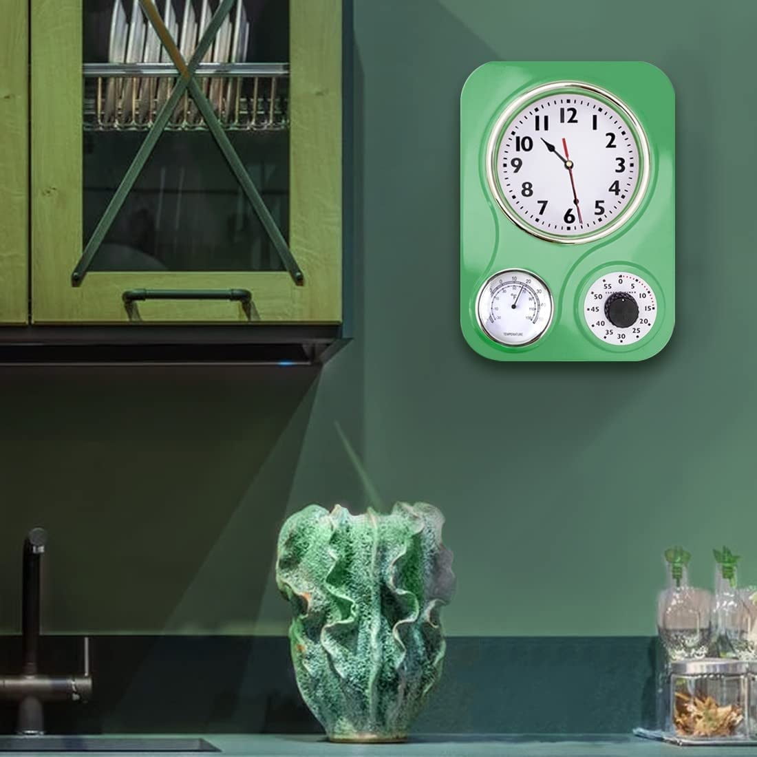 Lily's Home Retro Kitchen Wall Clock, with a Thermometer and 60