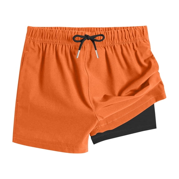 AHTJRT Short Pants for Kids Girls Boys Drawstrings Elastic Waist Double Layered Shorts with Pockets Spring Travel Beach Vacation Swimming Short Pants Orange 10-11 Years