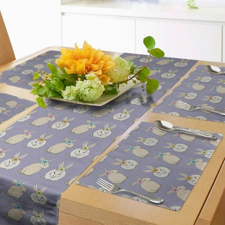 

Rabbit Table Runner & Placemats Illustration of Repetitive Bunnies of Colorful Floral Head Accessories Set for Dining Table Decor Placemat 4 pcs + Runner 14 x90 Mauve and Multicolor by Ambesonne