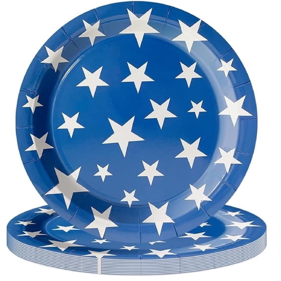 Yhmxh 10 Pcs 4th of July Plates, Patriotic Party Plates 250th Anniversary Red Blue Stars Disposable Paper Plates 9" Dessert Plate for Independence Day Veterans Memorial Party Supplies