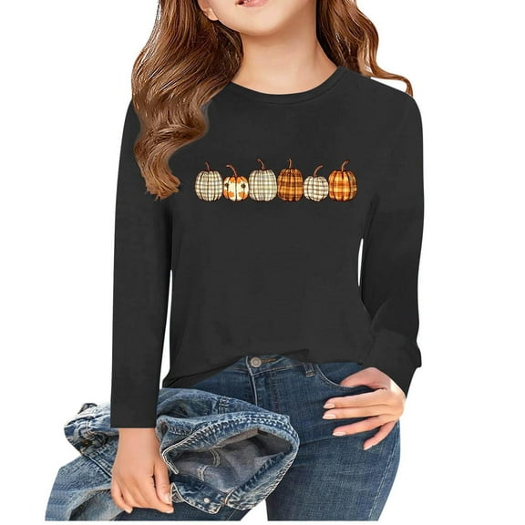 Dressy Happy Festival Gift Thanksgiving Lounge Tee Shirts for Kids Girl Boy Fall Winter Long Sleeve Crewneck Graphic Cute T Shirt Warm Tee Shirt Tops Child 2025