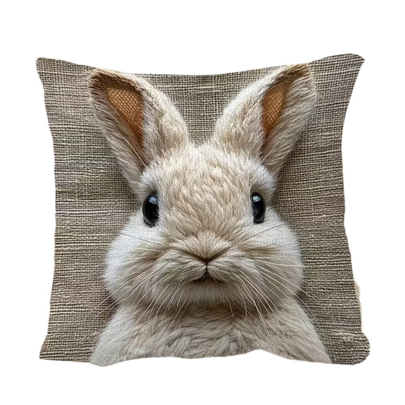 JoyMoreHome Easter Faux Embroidery Plush Bunny Printed Throw Pillow Cover, 17.7x17.7 Inch Cute Pattern Cushion Cover, for Easter Party, Car, Office, Sofa, Bed