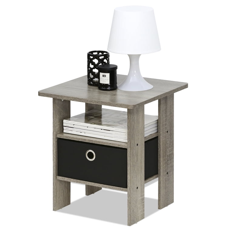 Furinno Andrey End Table with Storage Bin Drawer, Black/Gray photo 6