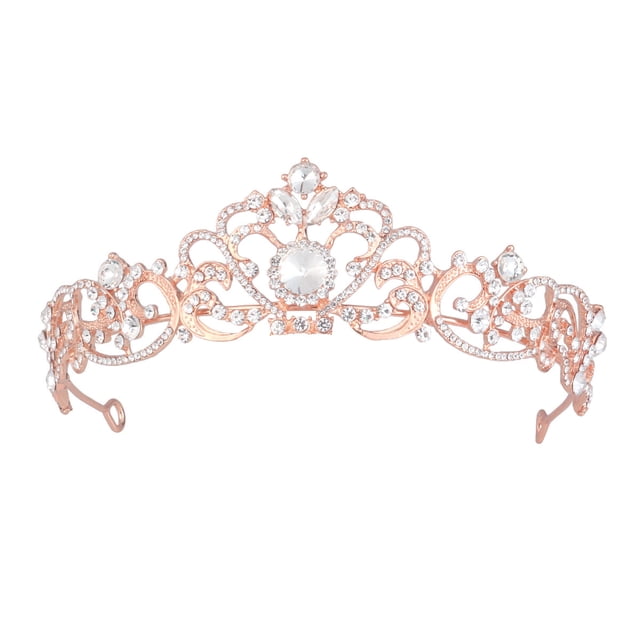 EeaseCA Bride Rhinestone Crown Alloy Wedding Crown Decor Headwear for Woman Lady Female (Rose Golden)
