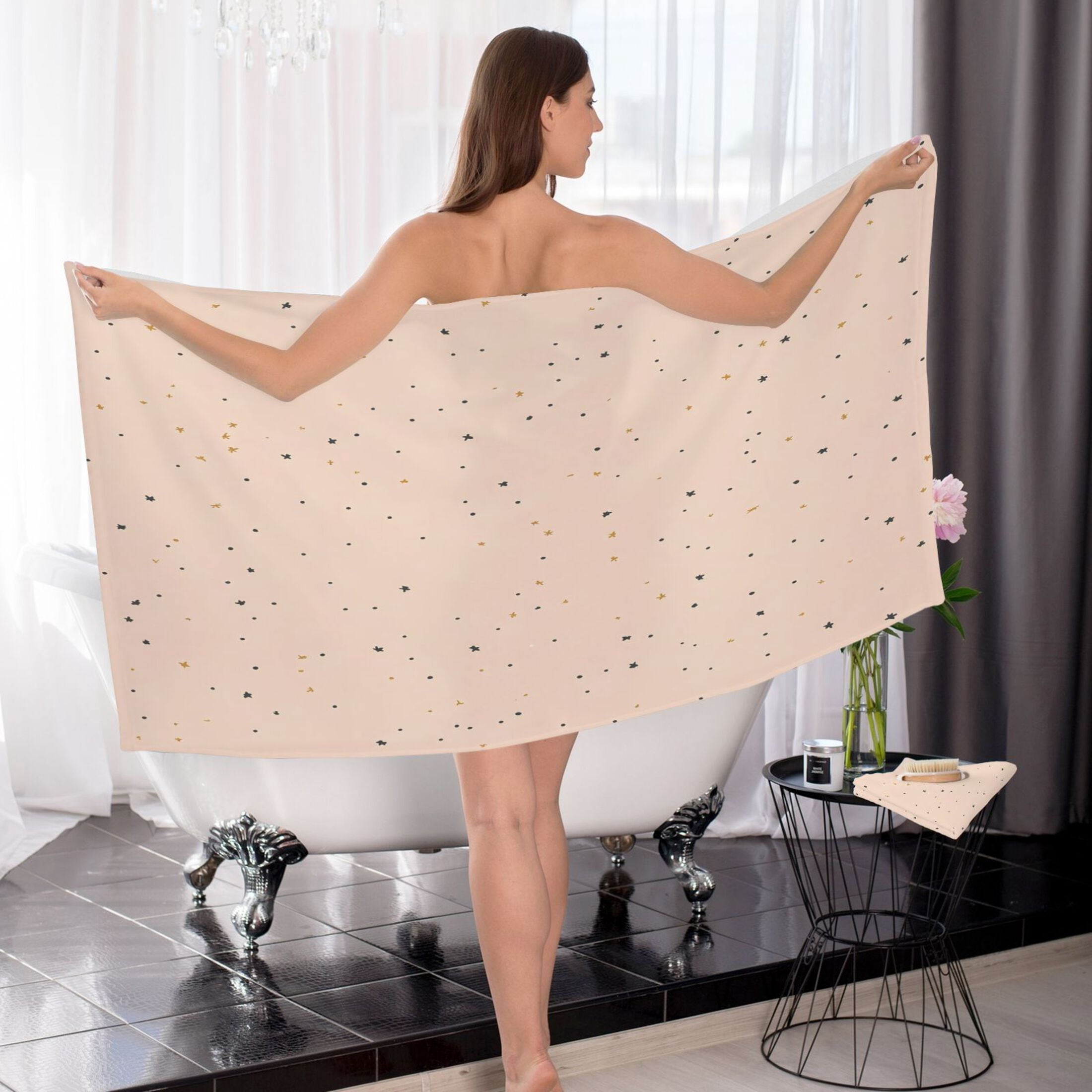 Peach Solid Color Background 2 Piece Cotton Bath and Face Towel Set Soft and Absorbent, for Beach Pool Bathroom