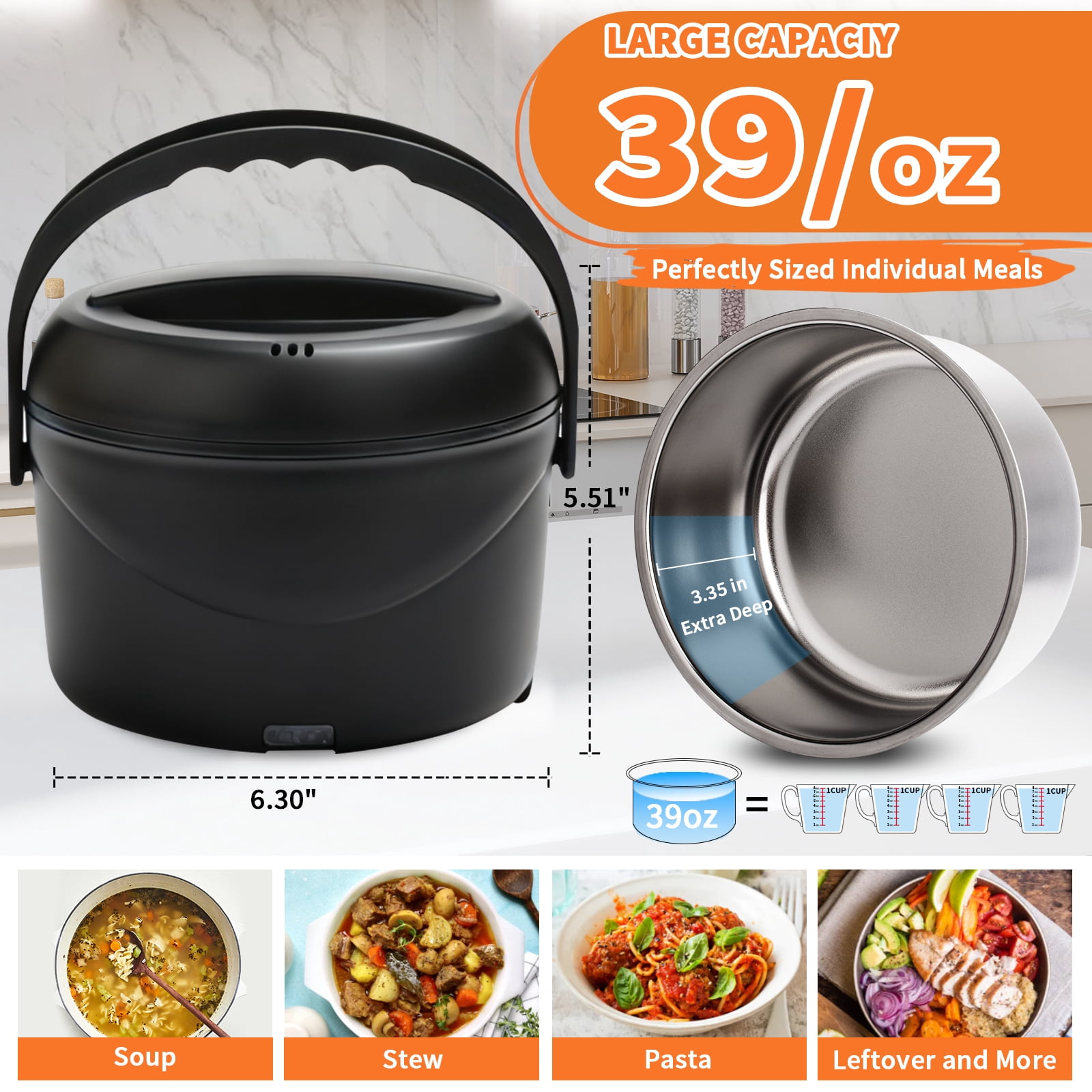 Aotto Electric Lunch Box Food Warmer, 39 oz Personal Food Heater 4 in 1 Heated Lunch Box for Office/Car/Truck/Travel, 12V/24V/110V/220V