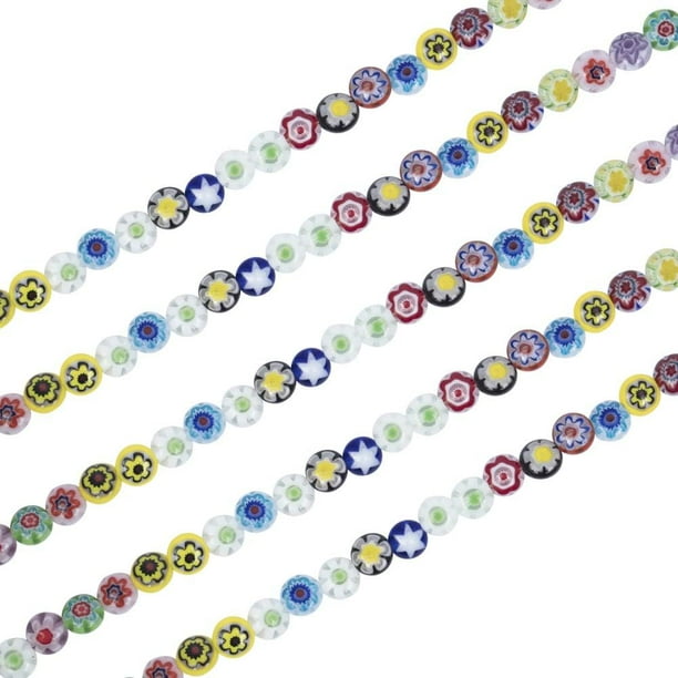 5 hebras de 6 mm de cuentas de vidrio millefiori de Murano, hechas a mano, de colores aleatorios, lisas y sueltas, para pulseras y bisutería. 1 hebra de 16"