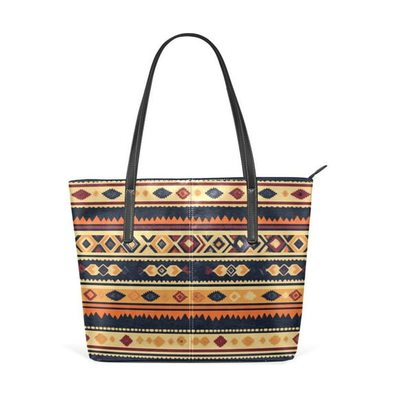 Tote Bag Aesthetic leather Handbags with Zipper for Women Travel Shoulder Bags Purses with compartment. Vintage Tribal Stripe Pattern