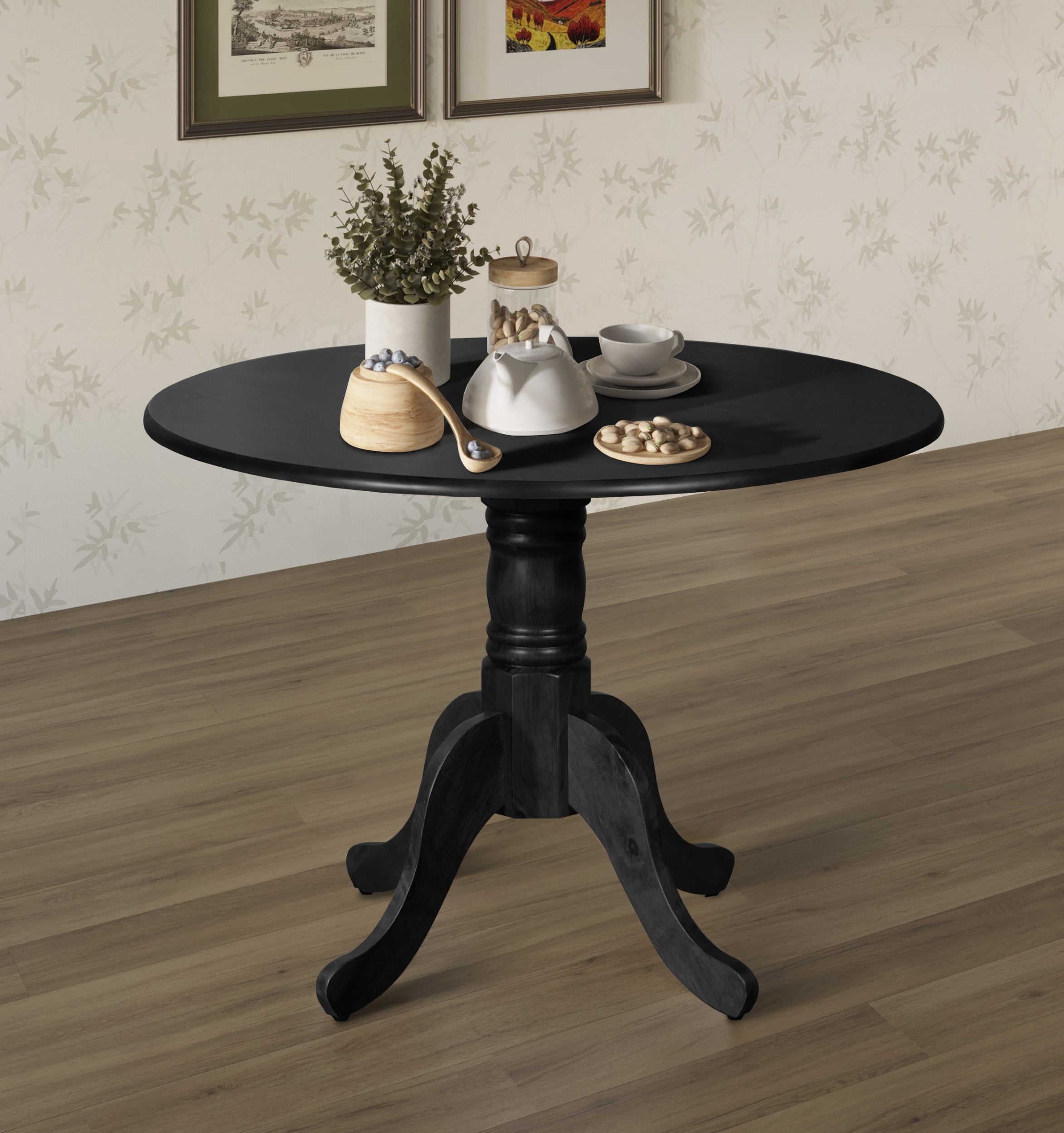 Home Design Olivia 5-Piece Dining Set, Round Table with 4 Cushioned Chairs, Mid-Century Modern Style, Black, Gray/Black