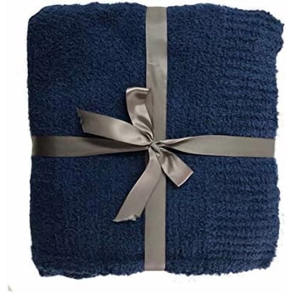 Knit Throw Blanket Super Soft Warm Blanket for Couch Lightweight Fluffy Blanket for Bed Sofa 60x80 Inches Navy Blue