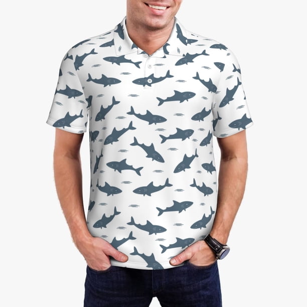 Balery Cute Shark Camisa Polo de Hombre con Estampado, de Manga Corta y Tejido Medio, Camisa Tipo Golf Polo-XX-Large